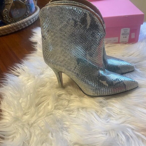 Paris Texas Silver Python Embossed Ankle Boots 9.5 – Metallic Stiletto Booties - Picture 6 of 8